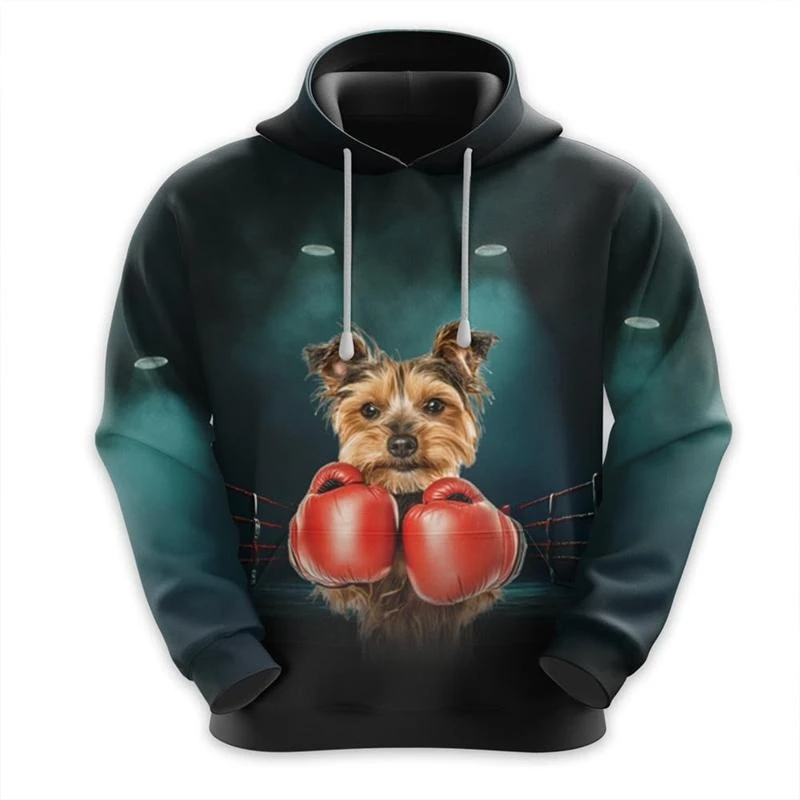 Funny Animal Boxing Hoodie Mens Clothing 3D Printed Cool Pullover Hoody Fashion Streetwear 2024 Autumn Long Sleeve Sweatshirts