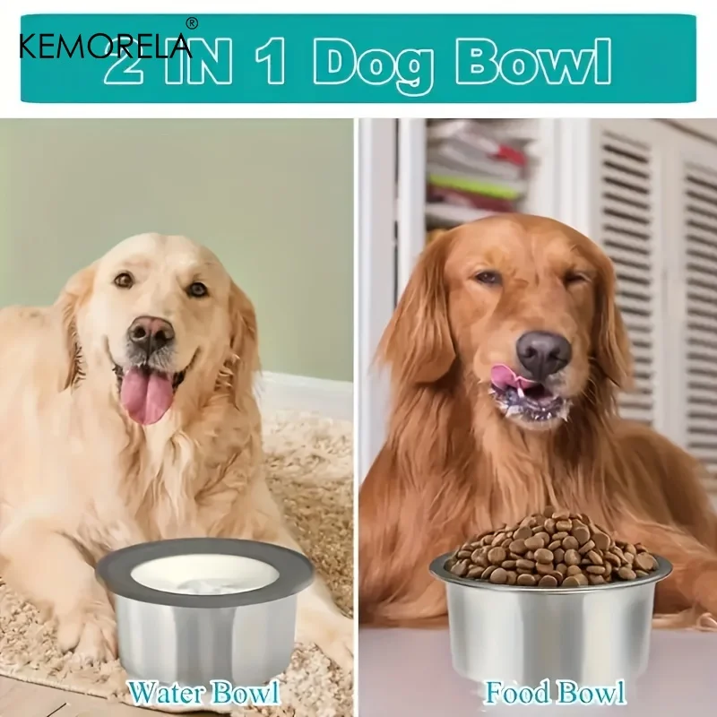 Stainless Steel Dog Water Bowl Anti-Spill Floating Disk Design Slow Feeder Non-Wet Mouth Pet Drinking Bowl for Dogs