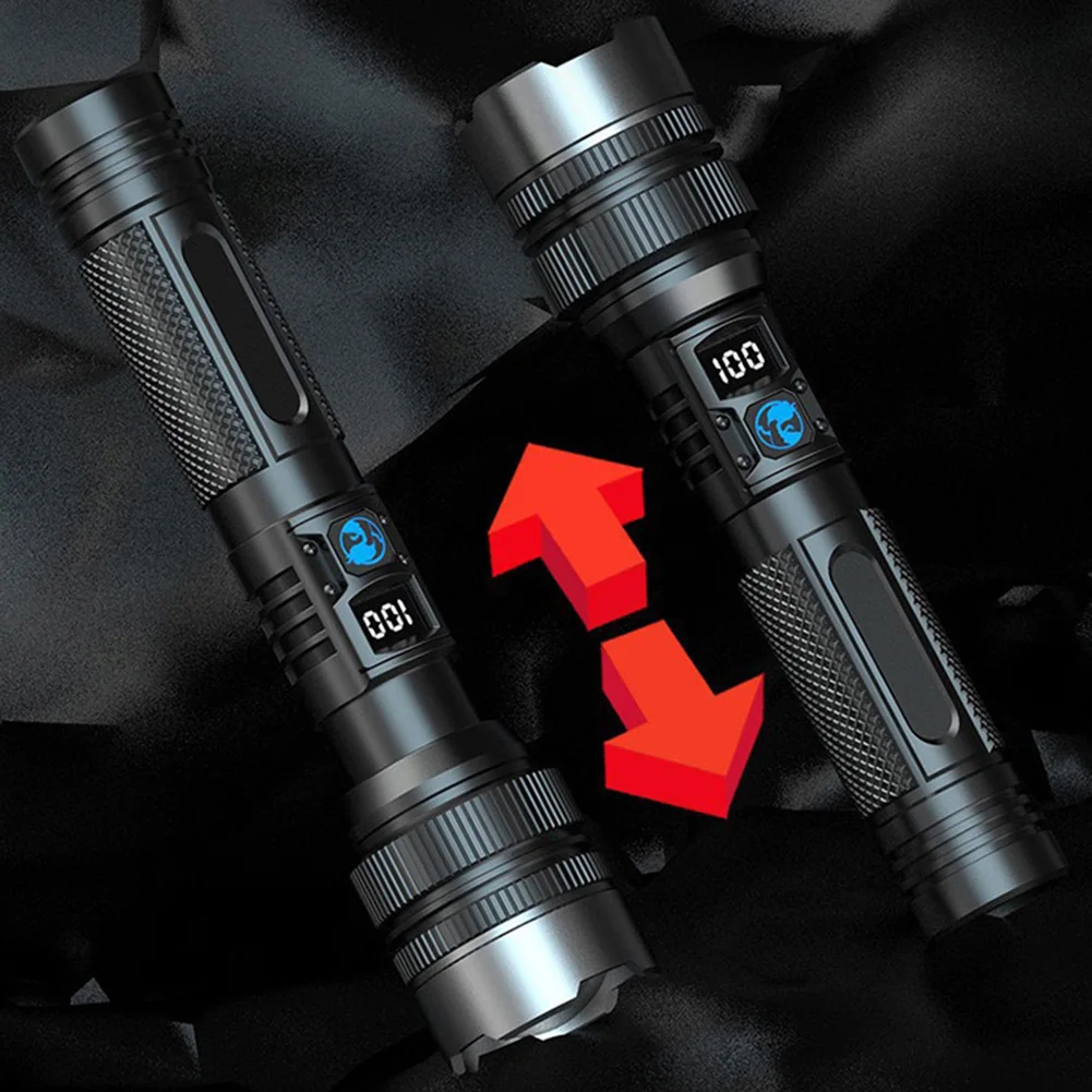 Senter LED Senter Isi Ulang Lampu Flash Dapat Diperbesar Senter Genggam untuk Berkemah Mendaki Luar Ruangan Darurat Rumah