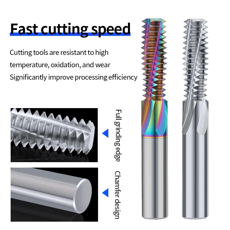 Dentes Completos de Carboneto Sólido Rosca Fresa Aço de Tungstênio para Alumínio Dlc Revestido M1.6 m2 M2.5 m3 m4 m5 m8 M10 M12 M14 M16