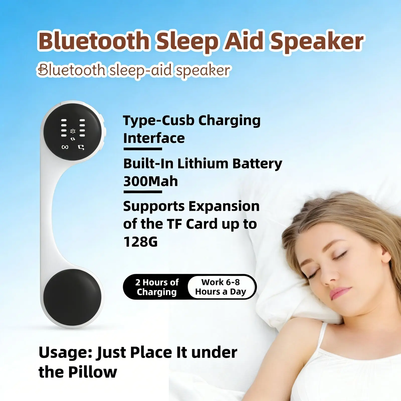 

Ultra Thin Under Pillow Bone Conduction Speaker Bluetooth Sleep Aid Soundbar White Noise Timer TF Card for Relax Deep Sleep