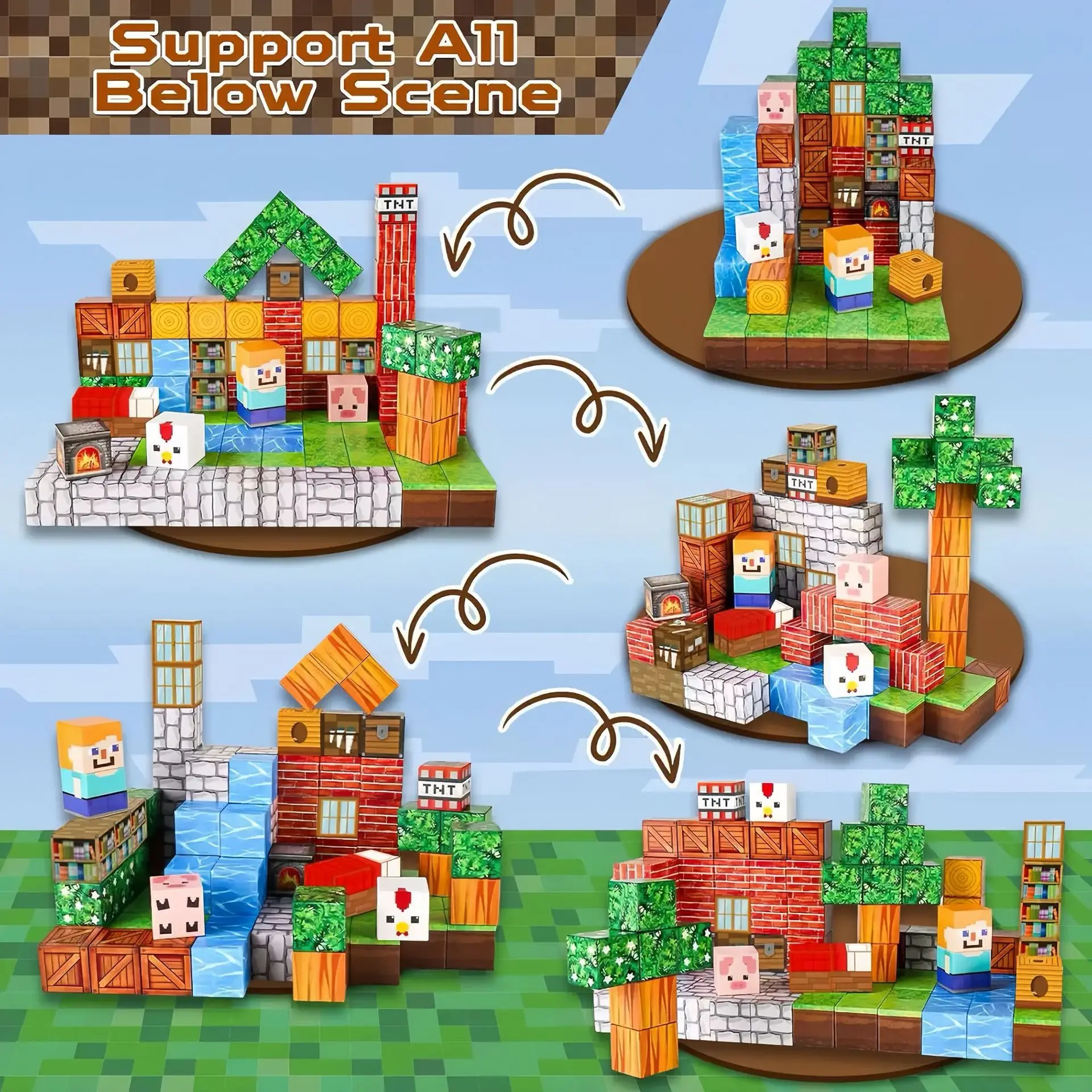 ชุดตัวต่อแม่เหล็กขนาด 2 ซม. รุ่น Forest Creek ฉากแม่เหล็กโลก สำหรับเด็กเล็ก ของเล่นเสริมพัฒนาการ STEM Montessori ลูกบาศก์สัมผัส ของขวัญสำหรับเด็กวัยเตาะแตะ