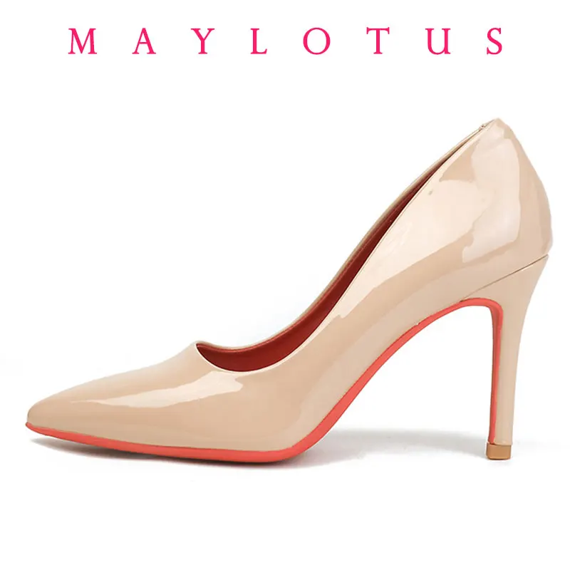 

Temperament 10cm High Thin Heels Shoes Women Pumps Pointed Toe Colorful Patent Leather Stiletto Wedding Shoe