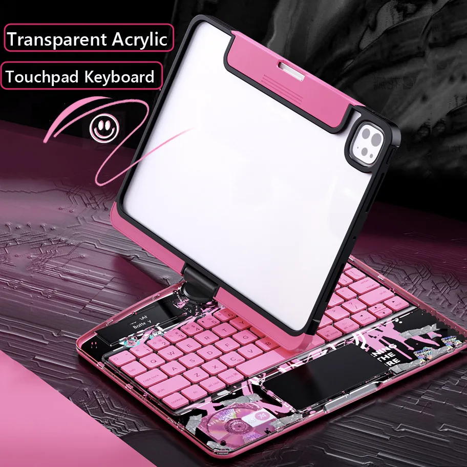 For IPad Air 13 2025 M3 11th Gen A16 Air 11 10th Gen Air7 6 5 4 10.2 9th 8th 7th Pro12.9 Transparent Backlitght KeyBoard Case