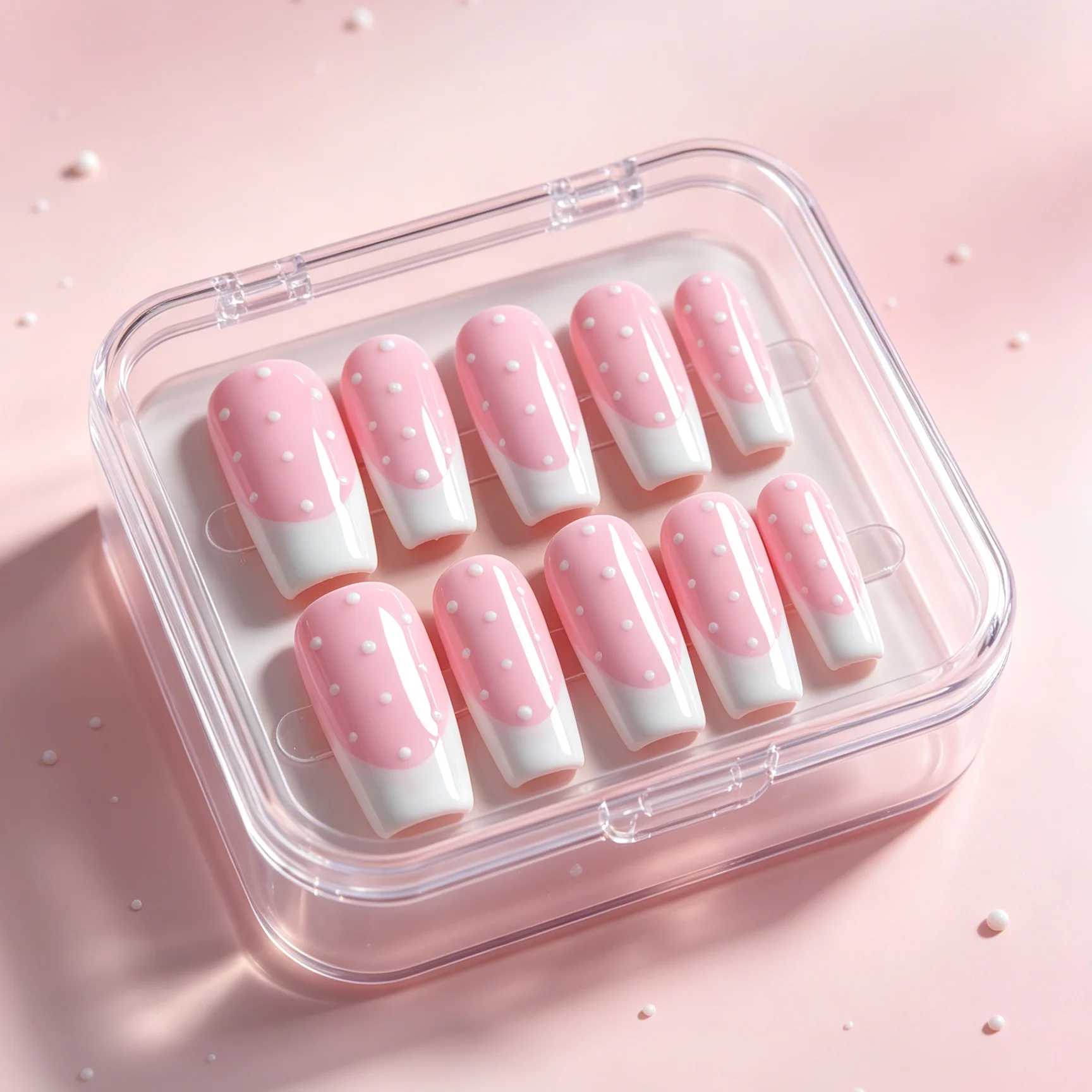 10 Pieces of Hand Pressed Long Trapezoidal Nails, Beautiful Fake Nails, French White Beads Pure Desire, Suitable for Women to Us