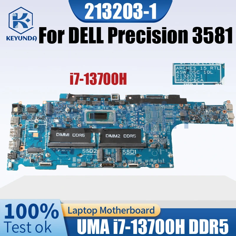 

213203-1 For DELL Precision 3581 Notebook Mainboard CN-0W8PHD 0W8PHD UMA SRMJ1 Core i7-13700H DDR5 Laptop Motherboard Tested