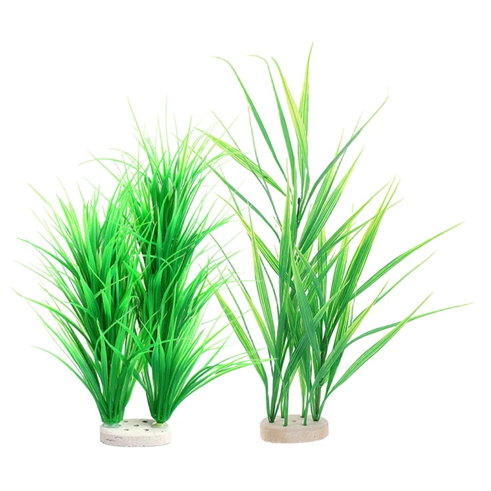 

2 Pcs Artificial Aquarium Plants Realistic Fish Tank Decor Durable Reptile Terrarium Accessories Safe Water Grass for Bowls