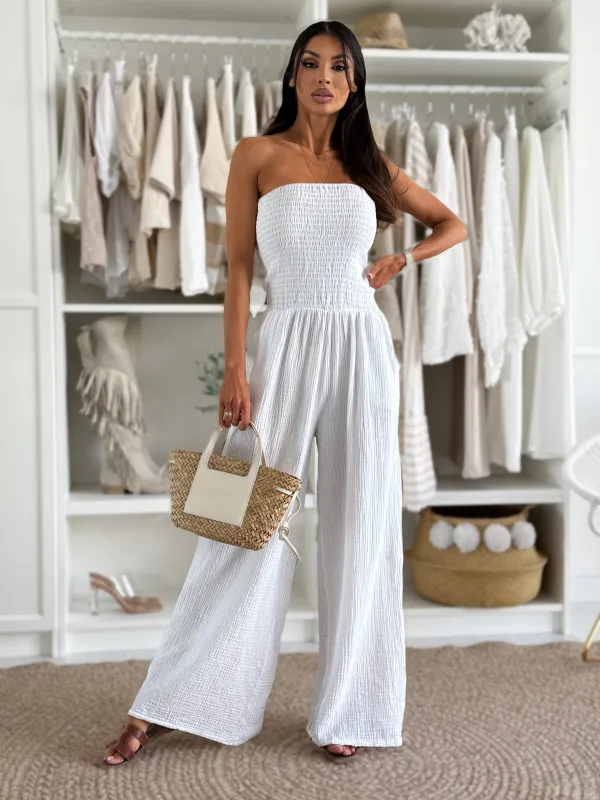 

2025 New Summer Jumpsuits for Women Solid Color Sleeveless One-word Collar Pocket Waist Jumpsuit Women Clothing