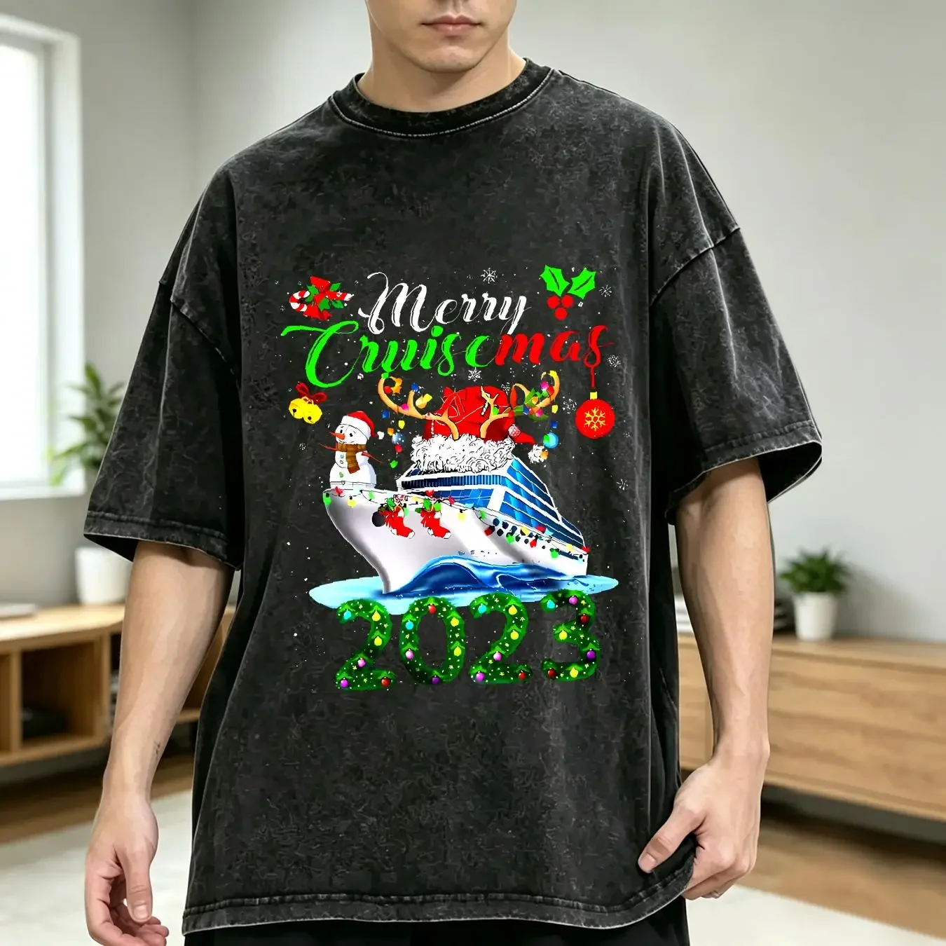 washed T Shirt Merry Cruisemas 2022 Xmas Light Family Santa Reindeer Cruise Christmas Mug vintage Washed Soft graphic Stretched