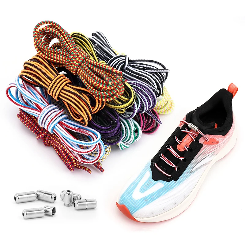 

Stripe Round Shoe Laces For Sneakers Elastic Shoelaces Without Ties Capsule Metal Lock Lazy Shoes Lace Accessories Rubber band