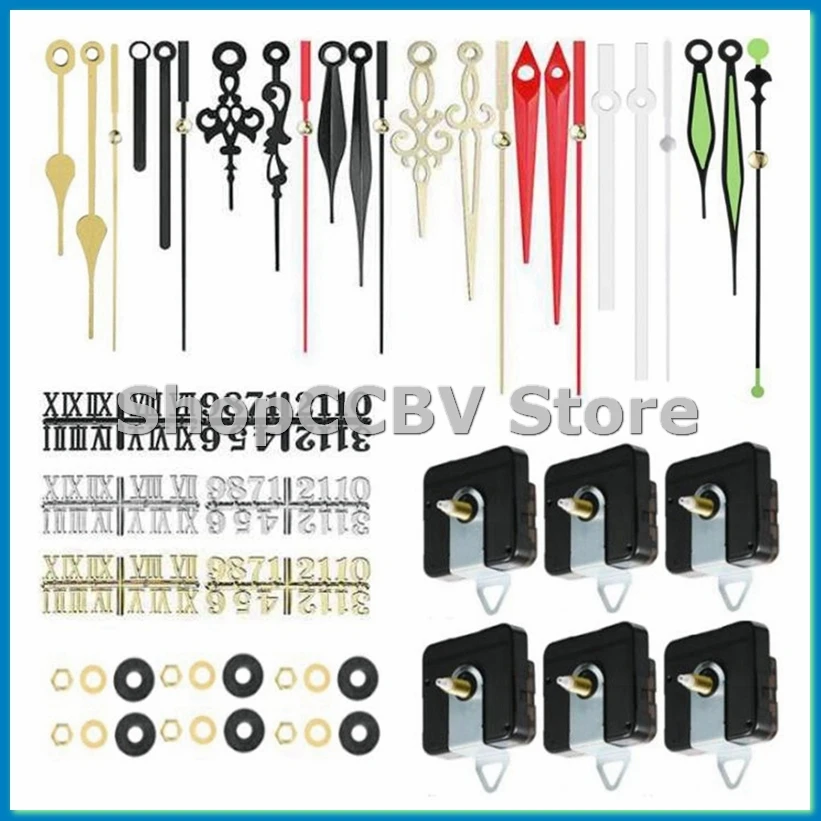 6Pcs 16mm Quartz DIY Wall Clock Movement Mechanism Kit with 8 Different Pairs Hand Diy 6 Clock Numerals Movement Set-A50M