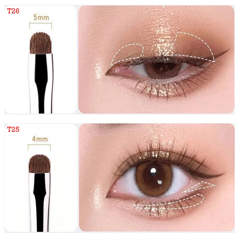 1/4Pcs Detail Eye Shadow Brushes Soft Horse Hair Makeup Brush Eyelid Highlight Brush Small Angle Precise Eye Make Up Tools