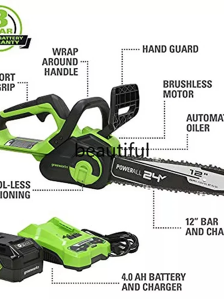 Greenworks 24V 12-inch Brushless Chainsaw with 4.0 Ah Battery and Charger, 2016602 Tools  Woodworking Tools  Power Tools