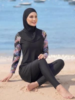 Ensemble de 3 burkinis anti-UV pour femmes, maillot de bain islamique modeste à manches longues imprimé, vêtements de plage musulmans respirants et à séchage rapide 5