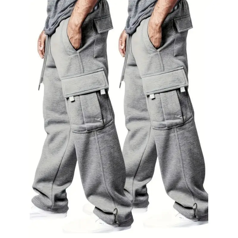 Loose Fit Cargo Pants 2pcs Set Multiple Flap Casual Men's Trousers Straight Leg Neutral Style Summer Collection