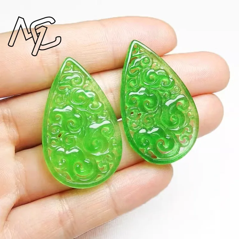 Pendientes de gota de agua hueca de Jade verde Natural para mujer, colgante de Phoenix Ruyi, accesorios de joyería, amuleto, regalos, 2 piezas