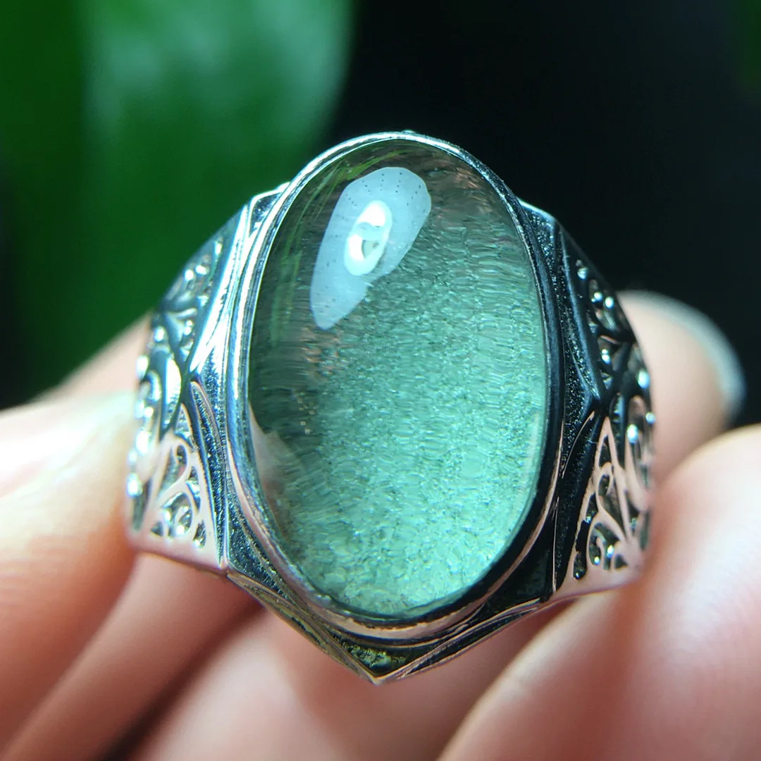 

Natural Green Phantom Oval Adjustable Ring 17.2*11.9mm 925 Silver Bead Phantom Women Men Jewelry AAAAAA