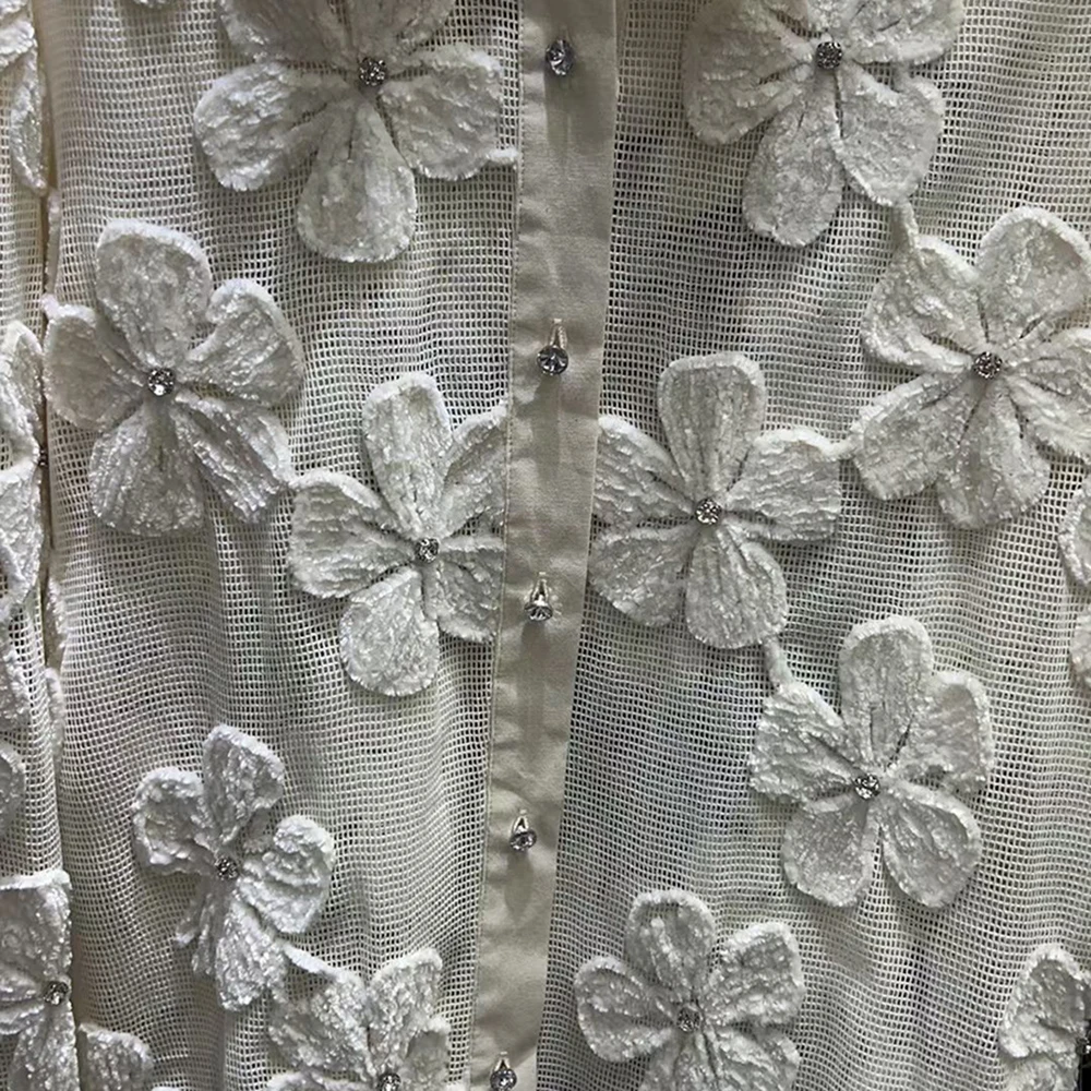 TWOTWINSTYLE Solid Spliced Diamonds Loose Blouse for Women Laple Long Sleeve Temperament Chic Shirts Female Autumn NewKBL551212