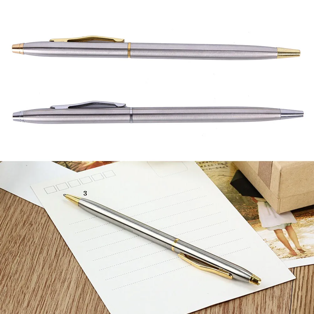 1Pc Metal Ballpoint Pen With Refills For School Office Stainless Steel Material Rotating Stationery Supplies Pens