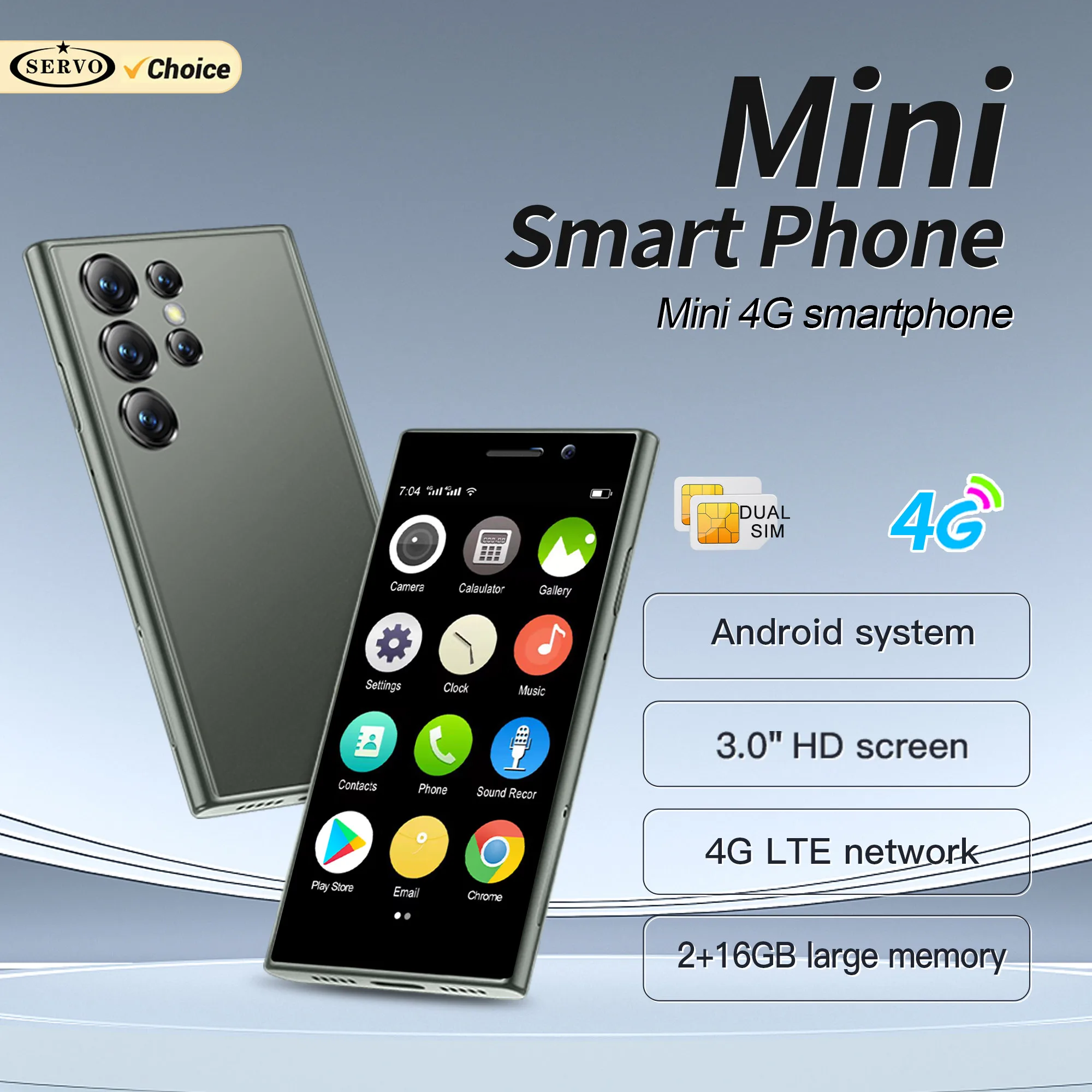 SERVO S24 MINI Android Smartphone 4G Network 2 SIM standby Play Store Face Unlock 3.0'' Color Screen Mini Card Smart Mobile Phone