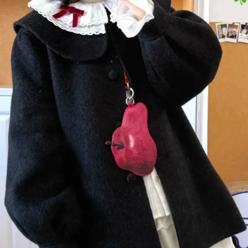 Cute Red Apple-shaped Card Holder Creative Realistic Fruit Pendant Card Holder With Lanyard Fashion Accessories Keychain