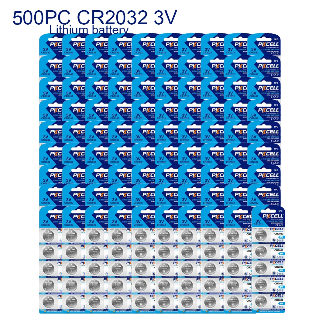 500PC PKCELL CR2032 BR2032 DL2032 ECR2032  3V button Cell Coin Lithium Battery For watch car remote key batteries