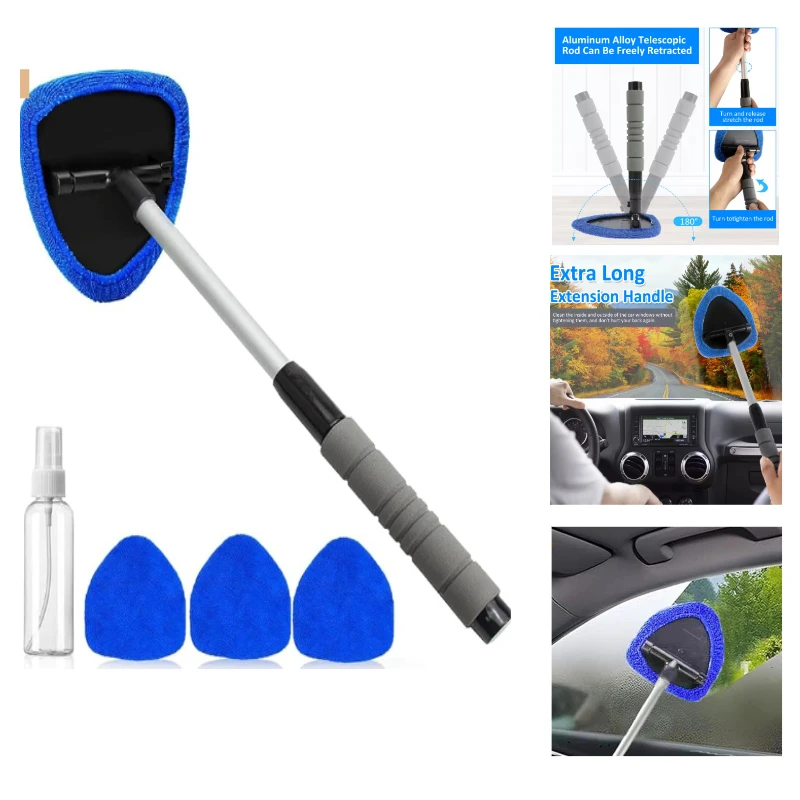 New 180° Extendable Windshield Cleaning Brush with 4 Reusable Cleaning Pads for Defogging and Cleaning Car Windows  Windshields