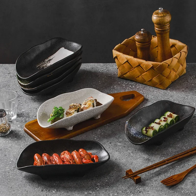 Japanese-style ceramic special-shaped plate sashimi sea urchin sushi hot pot barbecue retro  tableware commercial