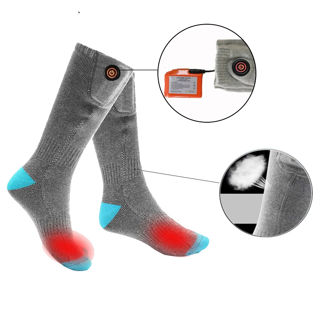 Electric Rechargeable Heated Ski Socks for Men and Women, Precise Temperature Control, 2200mAh Battery