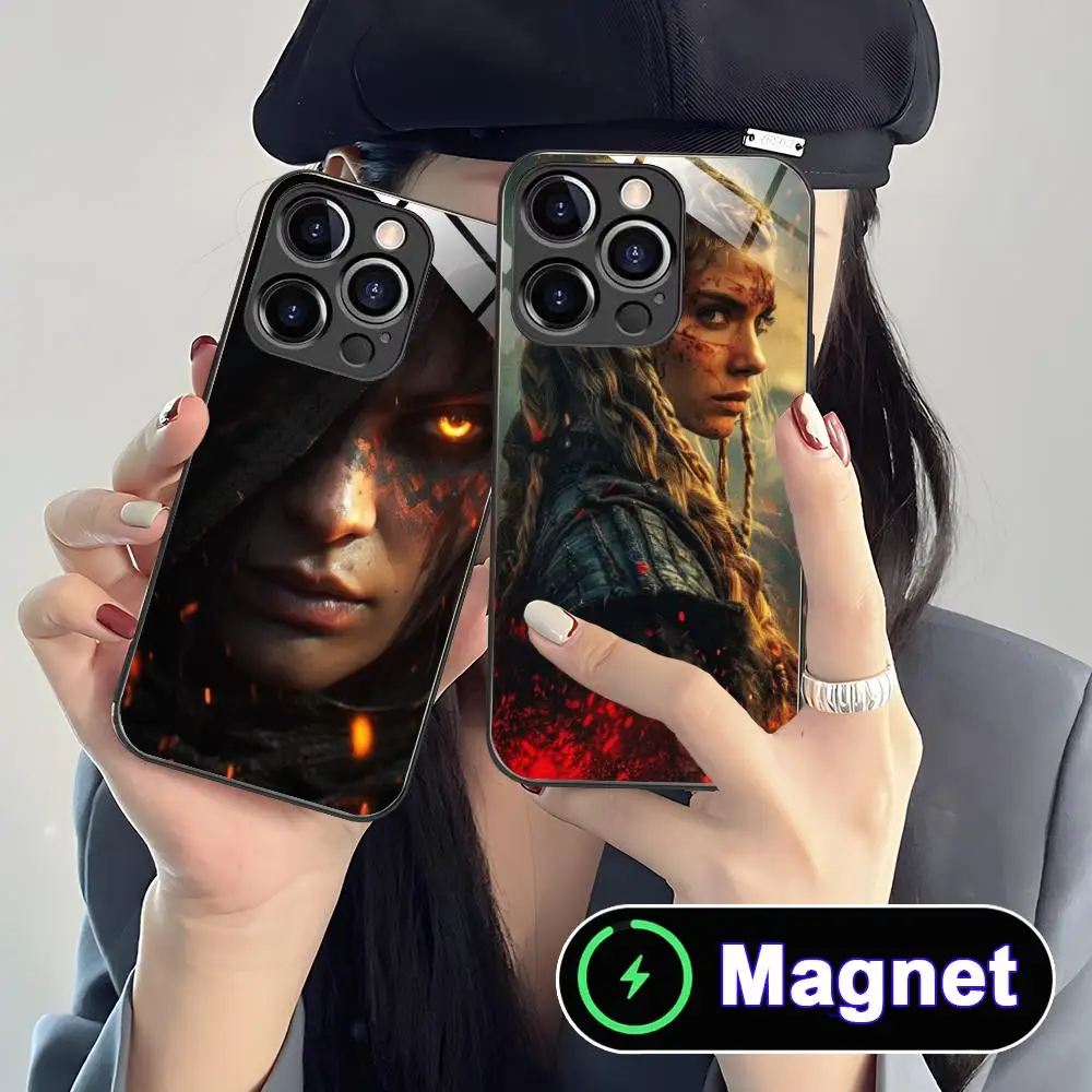 

Fashion Witch Girl Phone Case for iPhone 17 16 15 14 13 12 11 Air Pro Max Plus Mini Glass Magnet Cover