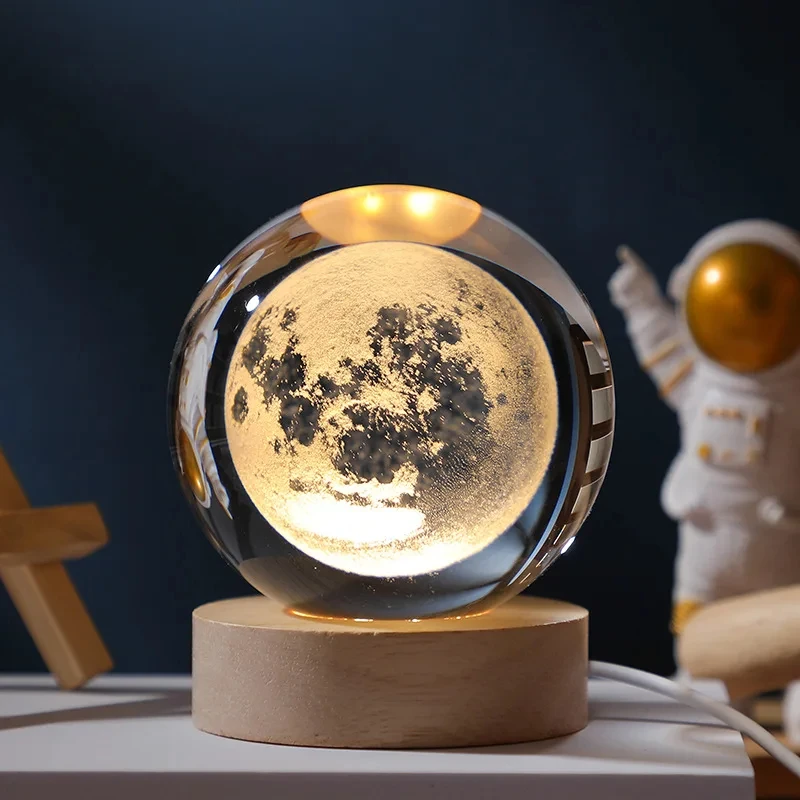 Crystal ball 6cm 3D Crystal Planet Night Light Laser Engraved Solar System Globe Advanced Decoration Graduation GiftAstronomy Bi