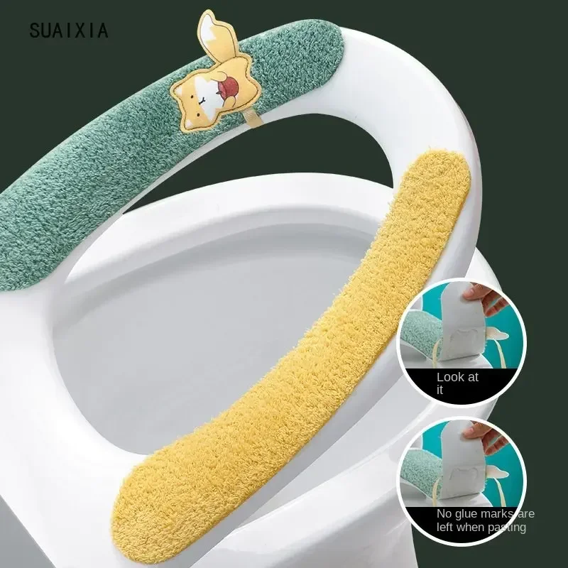 WC Cartoon Paste Toilet Sticky Seat Pad Washable Bathroom Warmer Seat Lid Cover Pad Cushion Universal Toilet Seat Cover Soft