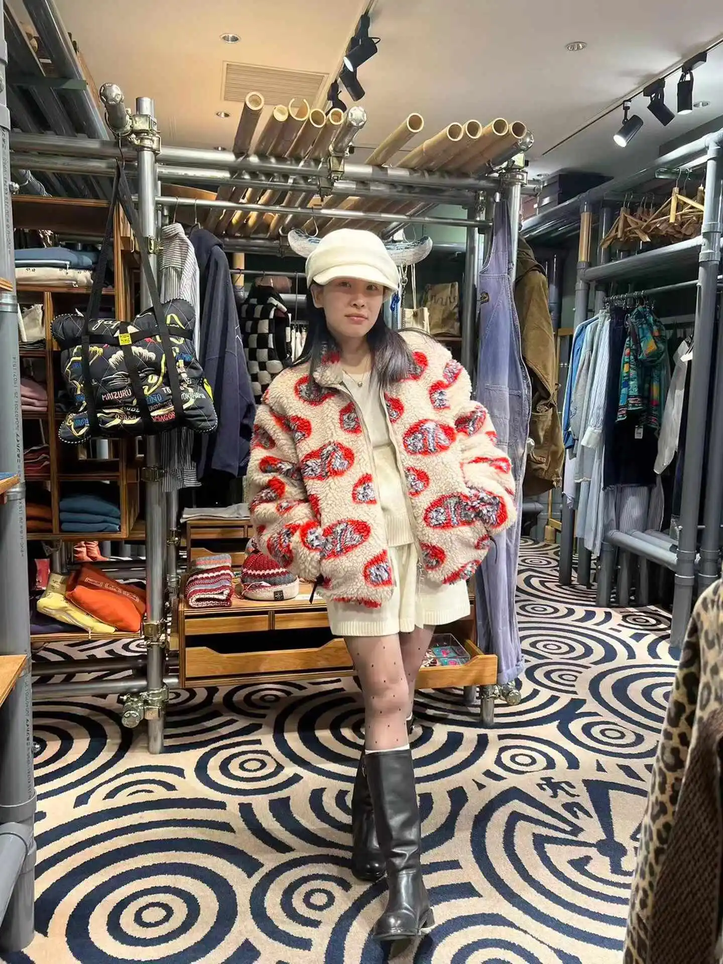 KAPITAL Hirata and Hongri Lamb Fleece Warm 8T6 Pattern Coat for Men Fashion Loose Casual Jacket