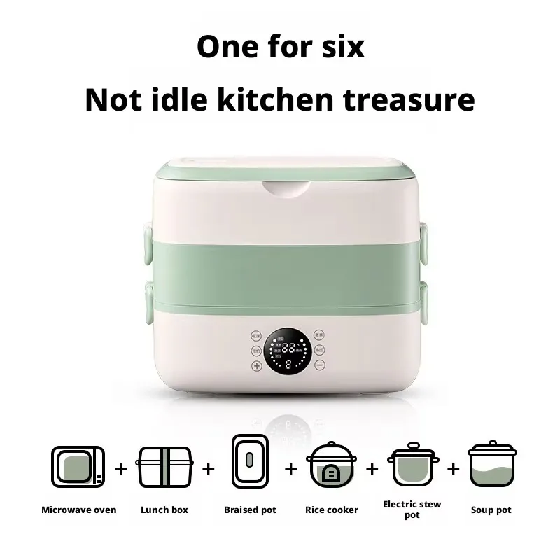 Multifunctional Electric Lunch Box 2L 2 Layer 4 Trays 304SUS Sealed Leakproof Touch Control 12H Timer Overheat Protection Office