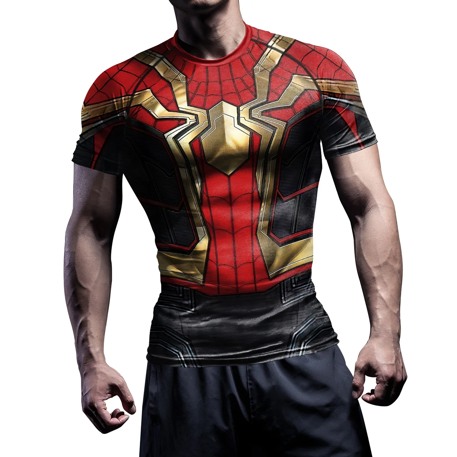 Spider Super hero Print Compression Shirts for Men Gym Workout Fitness Short Sleeve Quick Dry Athletic T-Shirt Tops Sportswear