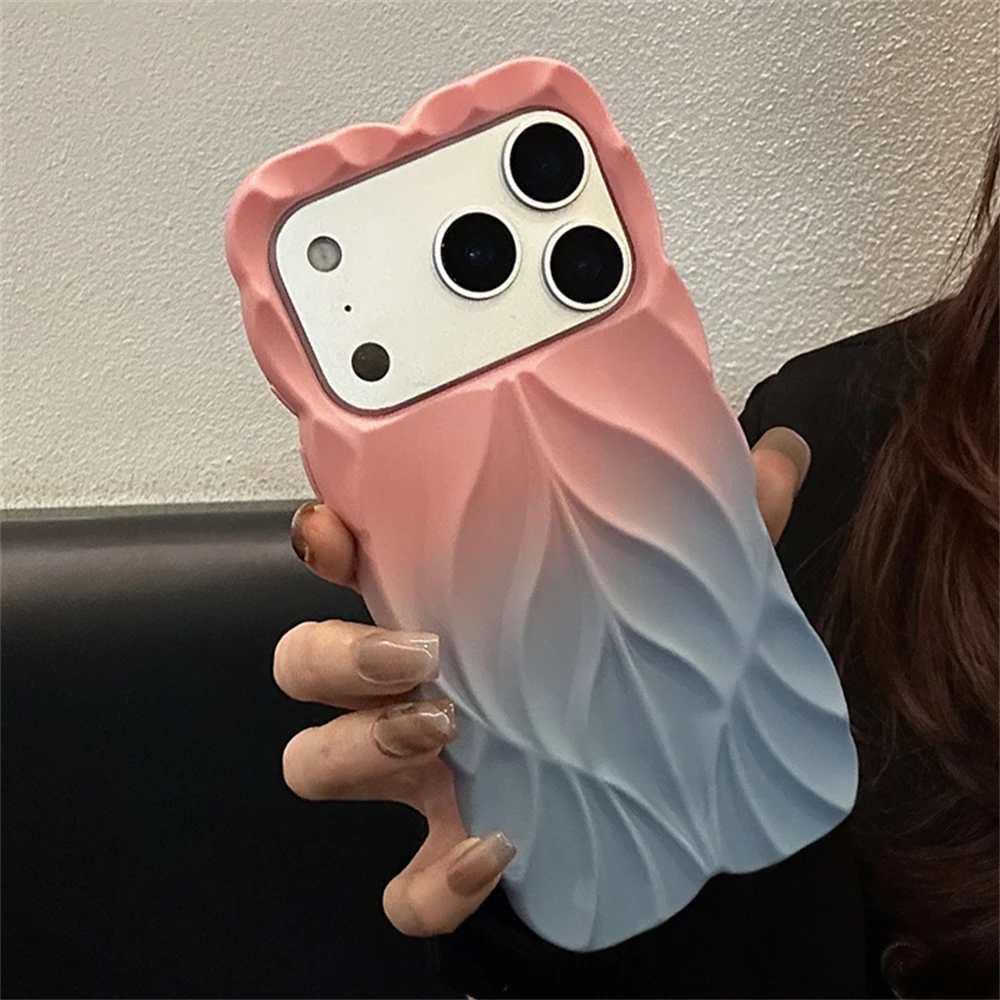 حافظة لهاتف آيفون 16 15 14 برو ماكس غير منتظمة متدرجة اللون ثلاثية الأبعاد على شكل أوراق شجر لهاتف آيفون 17 برو ماكس اير 12 13 14 Plus Shell