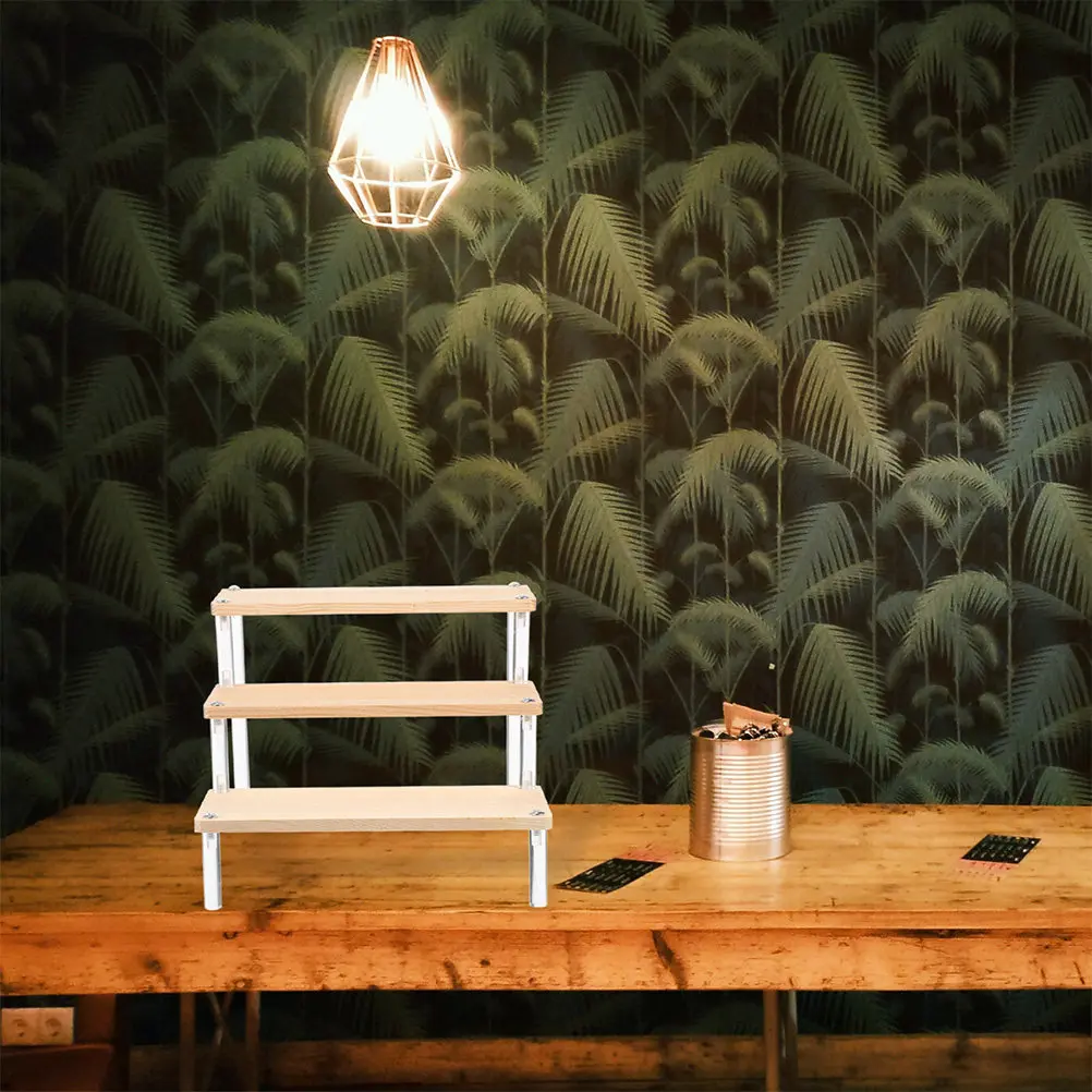 

Sturdy Acrylic and Wood Ladder Style Display Rack for Jewelry Earrings Necklaces Desserts Desktop Organizer Multi-Layer Space