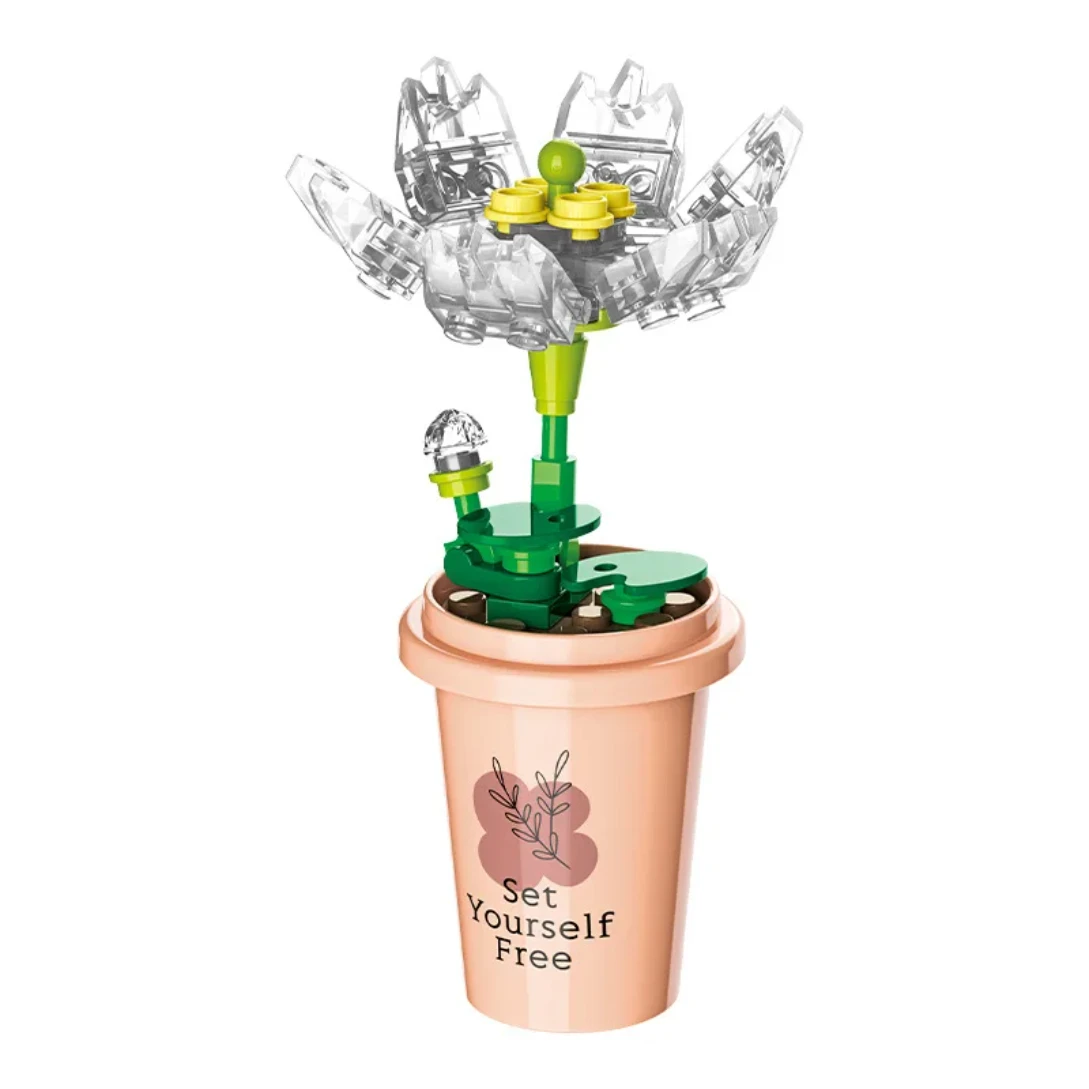 DIY MOC Potted Plants Vase Cup Succulents Cactus Gypsophila Mountain Lotus Decorate Building Blocks Model Bricks Sets Kits Toys