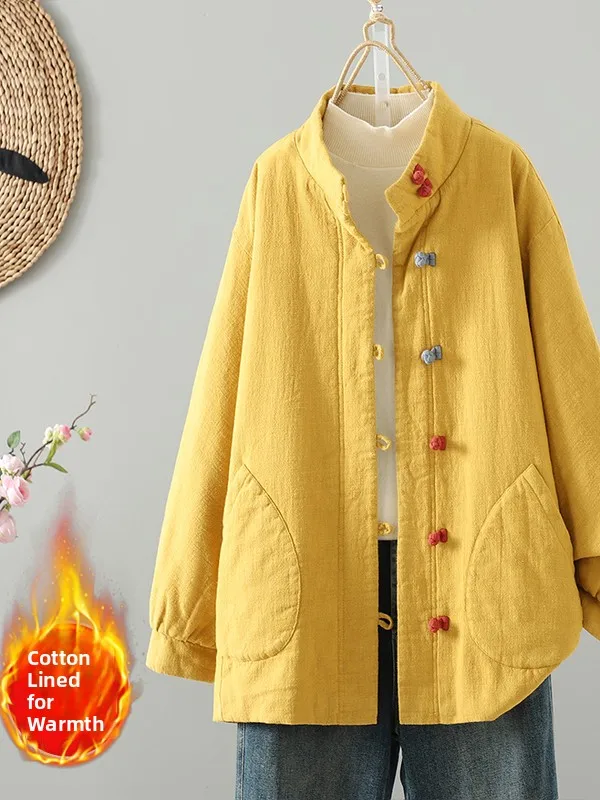 

Теплый хлопковый джат на пуговицах в стиле ретро, женское зимнее новое свободное универсальное хлопковое пальто, верхняя одежда