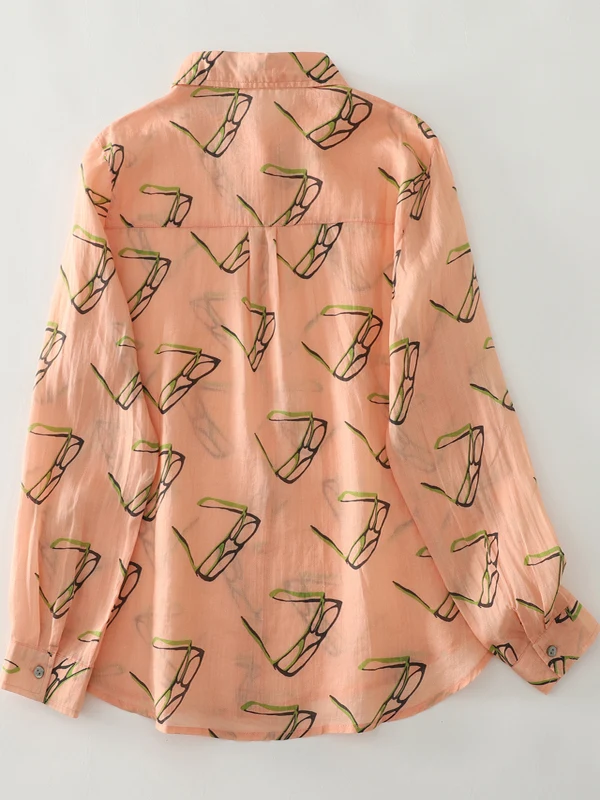 

Women's Pure Cotton Long Sve irt Loose Floral Print Turn-down Collar Casual Top Quali Small irt Artistic Sle Autum...