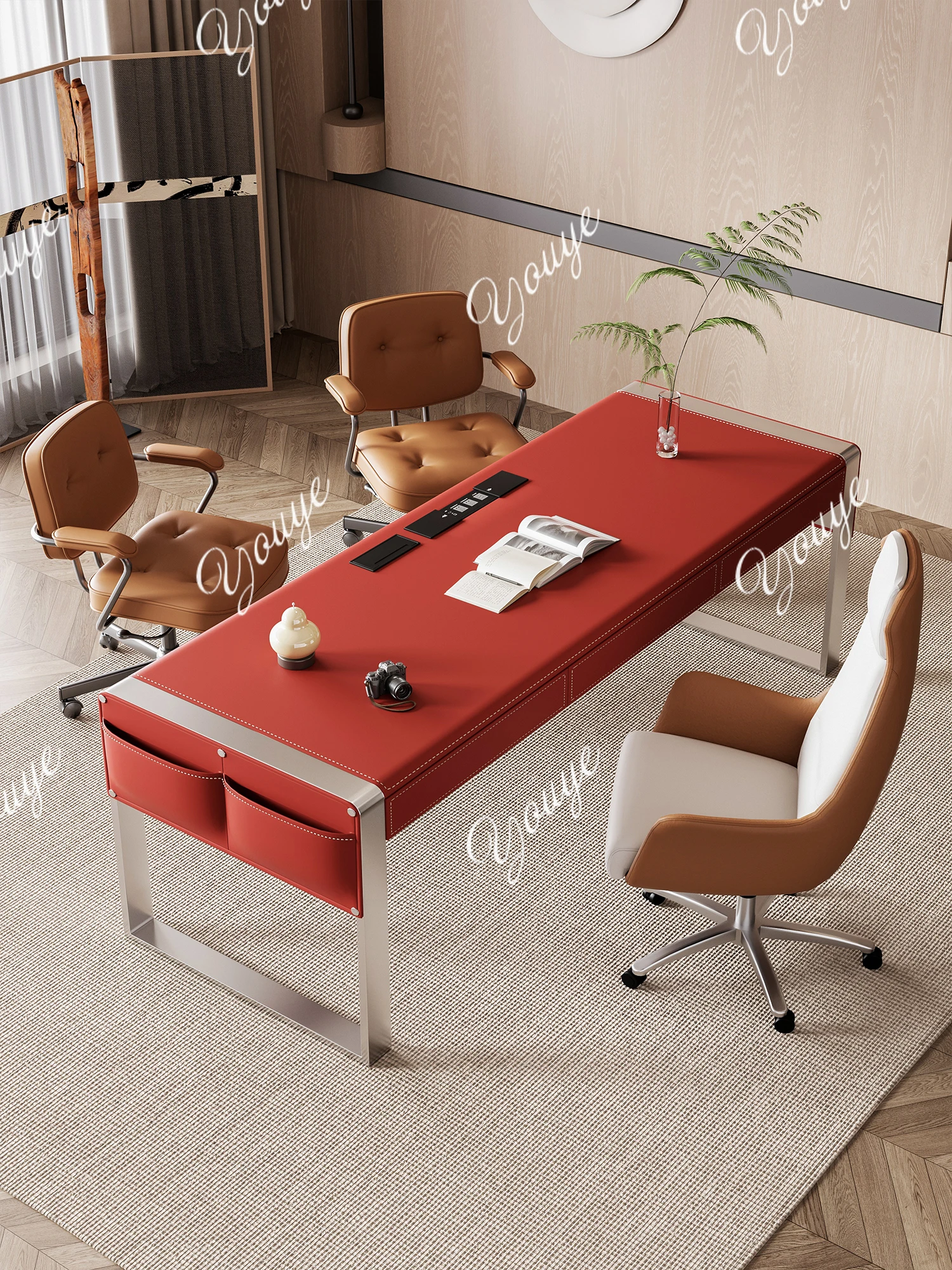 Light luxury advanced inductor computer desk, small boss table, simple modern red high-end office new model