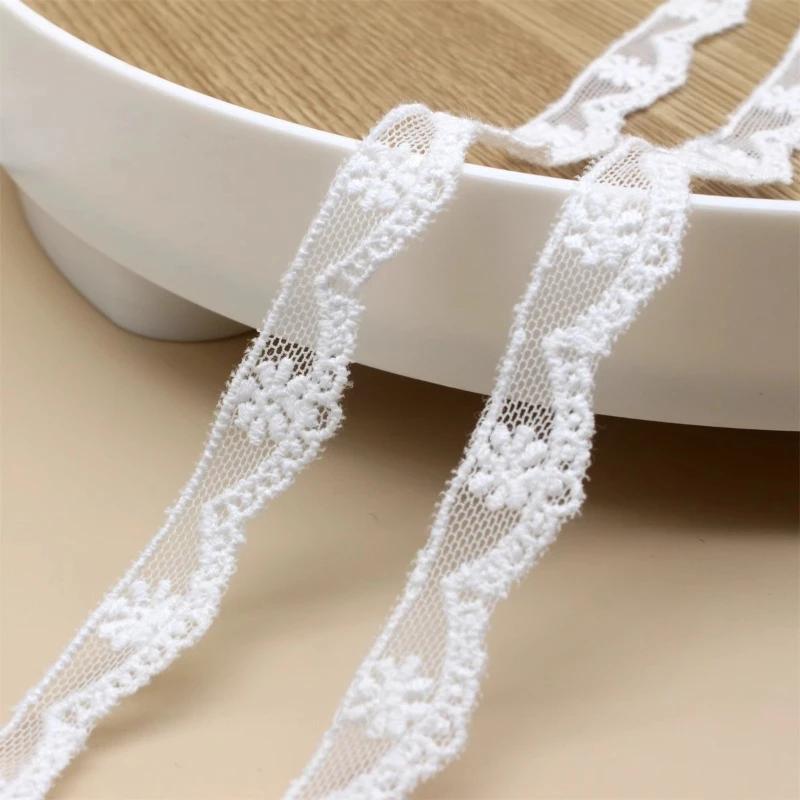 (1 yards/roll) White lace fabric 2024 high quality flower embroidery cotton mesh DIY wedding dresses doll trim accessories