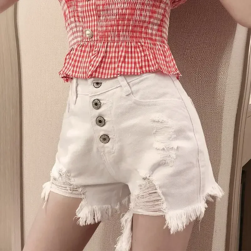 

With Waist Pocket Ripped Denim Shorts for Women Design Elegant Outfits XL Classic 2000s Clothes Y2k Hot Short Jean Pants Woman