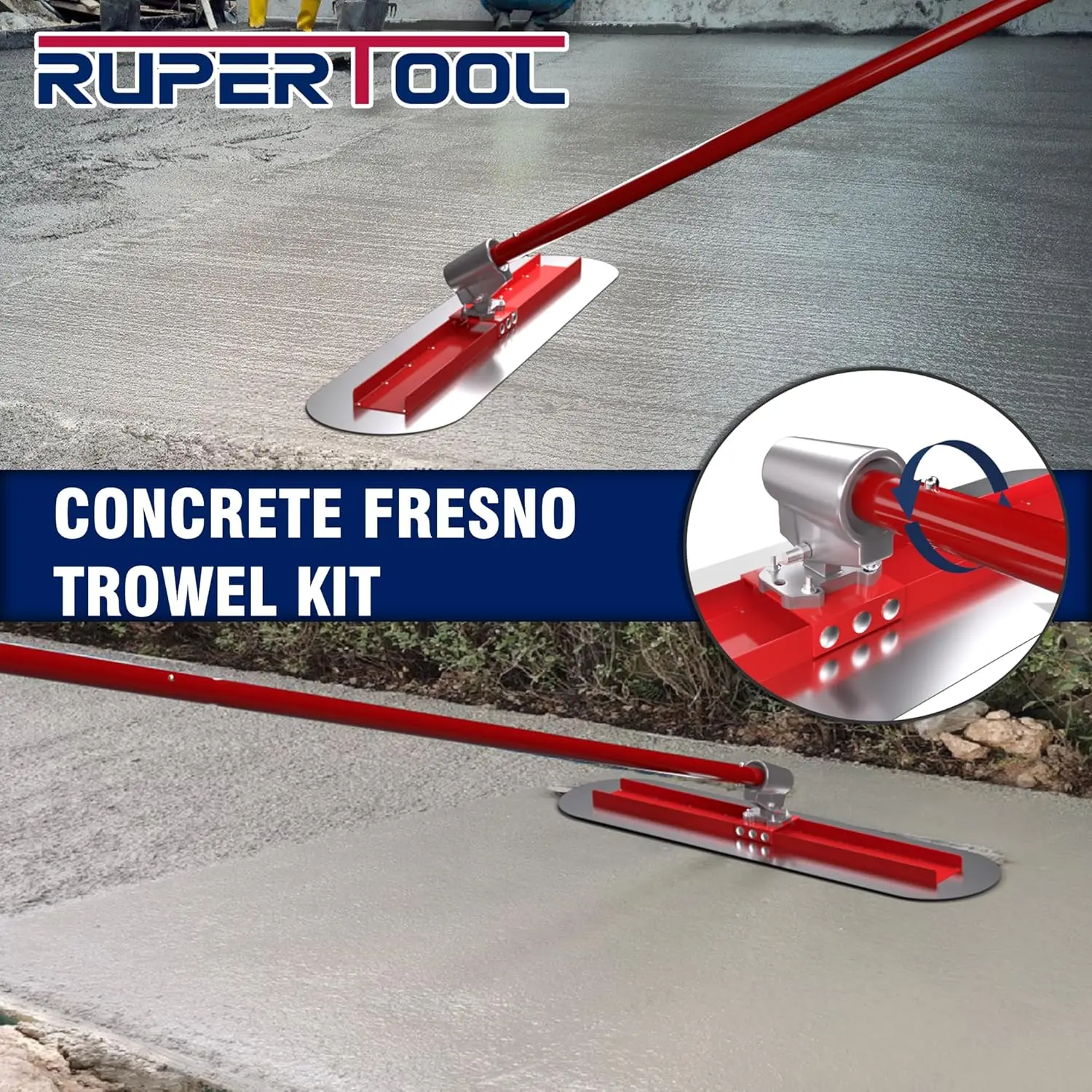 Bull Float Kit Fresno Betonafwerkingstroffel met rond uiteinde Roestvrijstalen troffelbord met 3-handgrepen en kantelbeugel