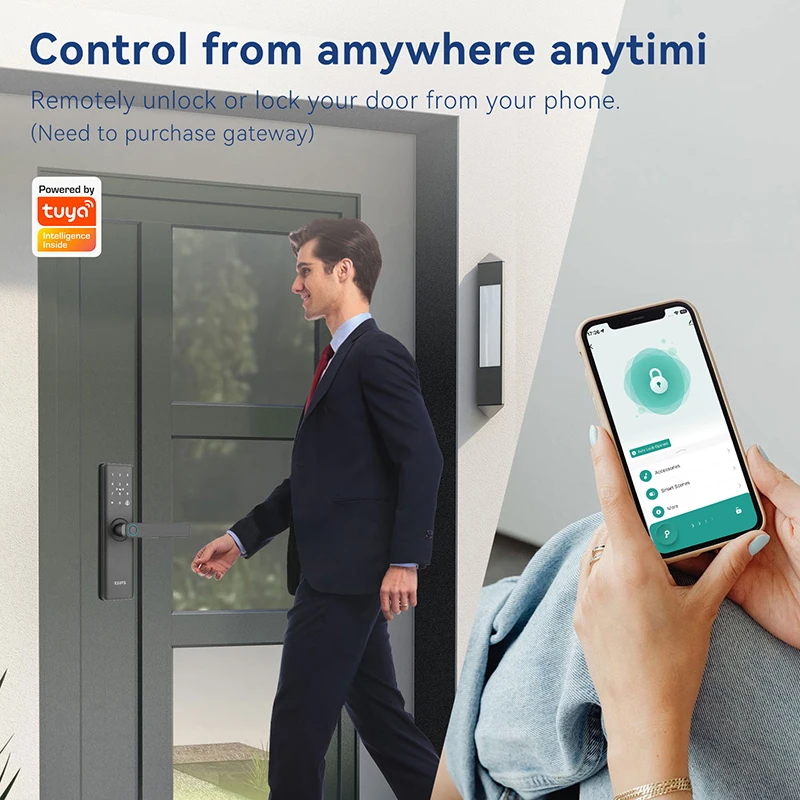 Tuya Bluetooth Smart Door Lock Biometric Fingerprint Remote Unlocking Keyless Card Password Electronic Door Lock