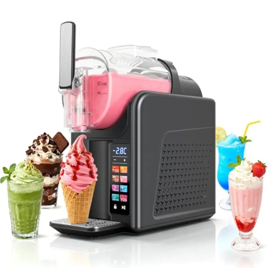 Home-use 2L slushie and soft serve ice cream machine, black ABS plastic, 6-in-1 presets for slushy/frozen drinks/milkshakes/mar