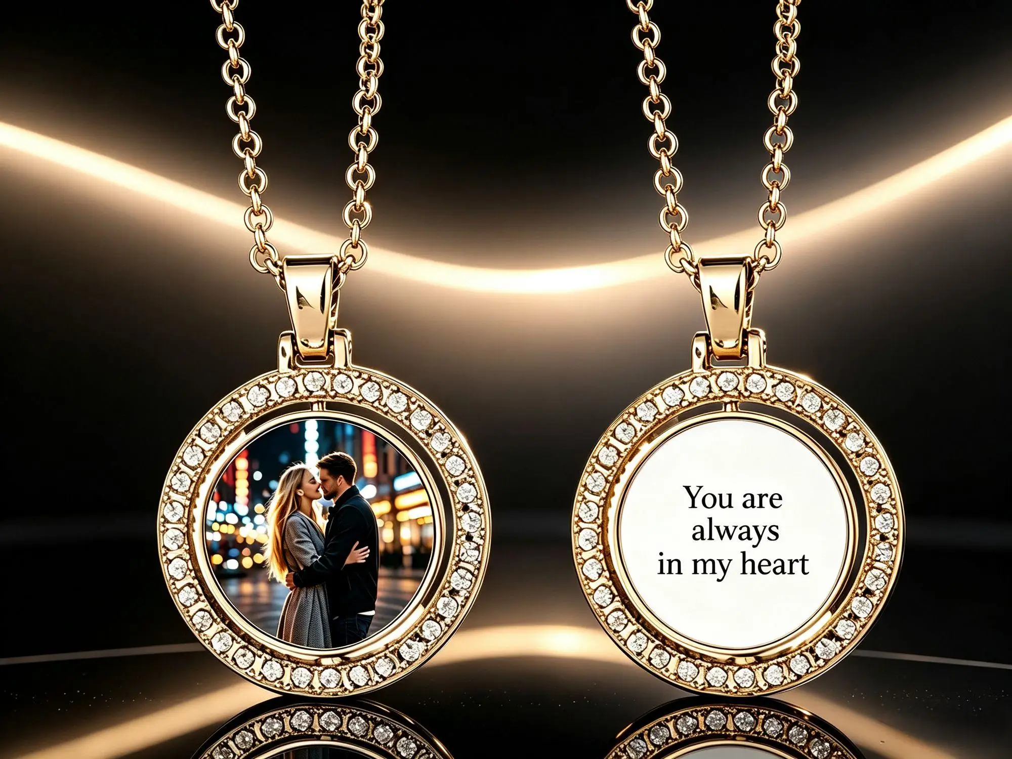 Custom 360° rotating double-sided photo necklace, personalised round photo pendant, memory keepsake jewellery
