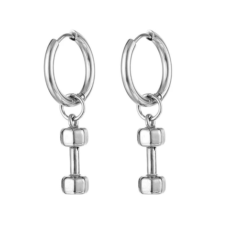 الدمبل هوب أقراط للرجال النساء الفضة الفولاذ المقاوم للصدأ Kpop العصرية الشرير القوطي الحديد استرخى أقراط لهدايا صديقها #1