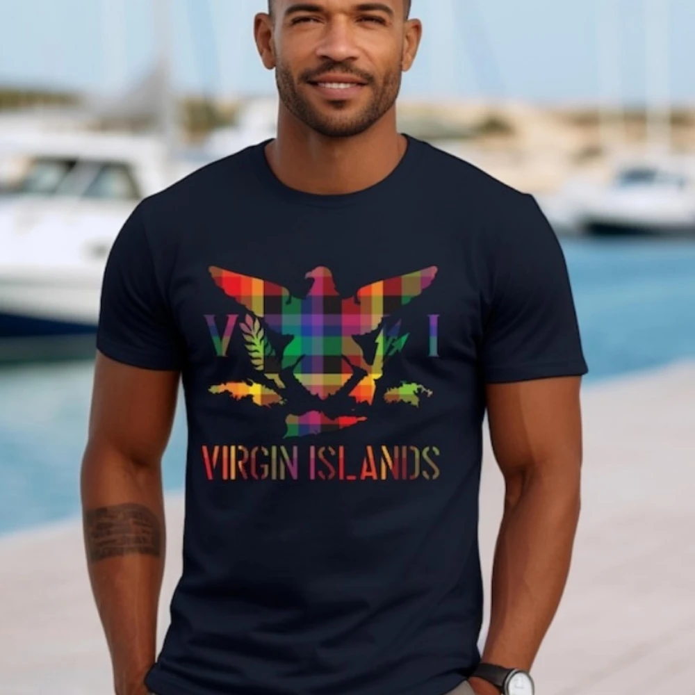 VI Madras Flag Tshirt Virgin Islands Unisex Cotton Short Sleeve Summer Tee Caribbean Vacation Gift Island Life Beach Shirt Tops