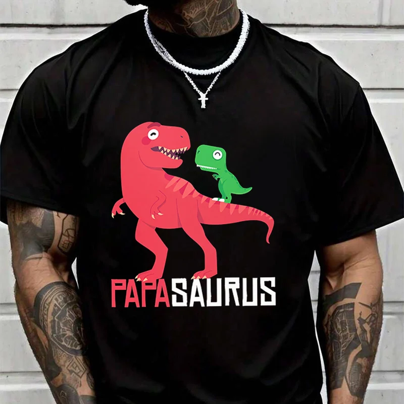 Papasurus Dinosaurs Creative Print T Shirt Summer Short-sleeved Casual Tee Men Women Streetwear Loose T-shirt
